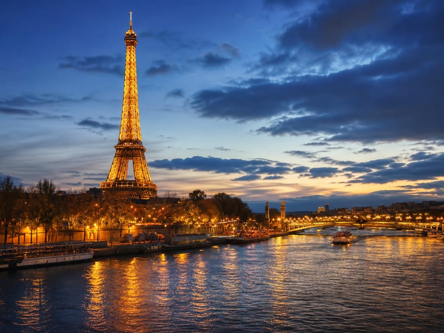 Eiffel Tower at night — New York to Europe corridor